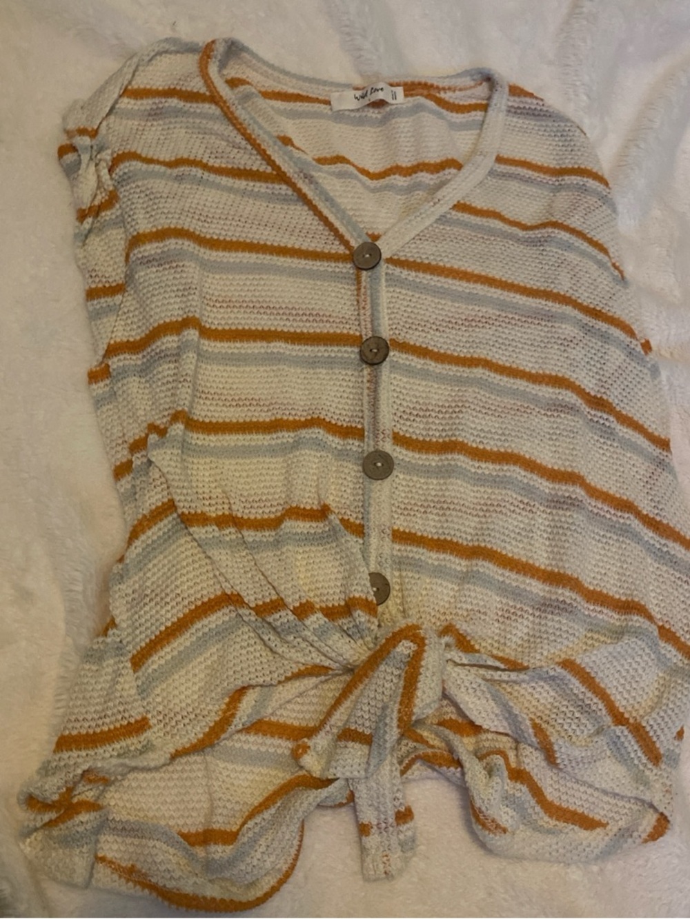 Striped Knit Button-Front Cardigan in White and Mustard